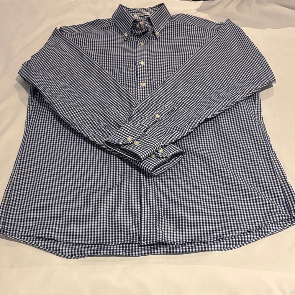 Izod Navy and White Gingham Button Down Shirt